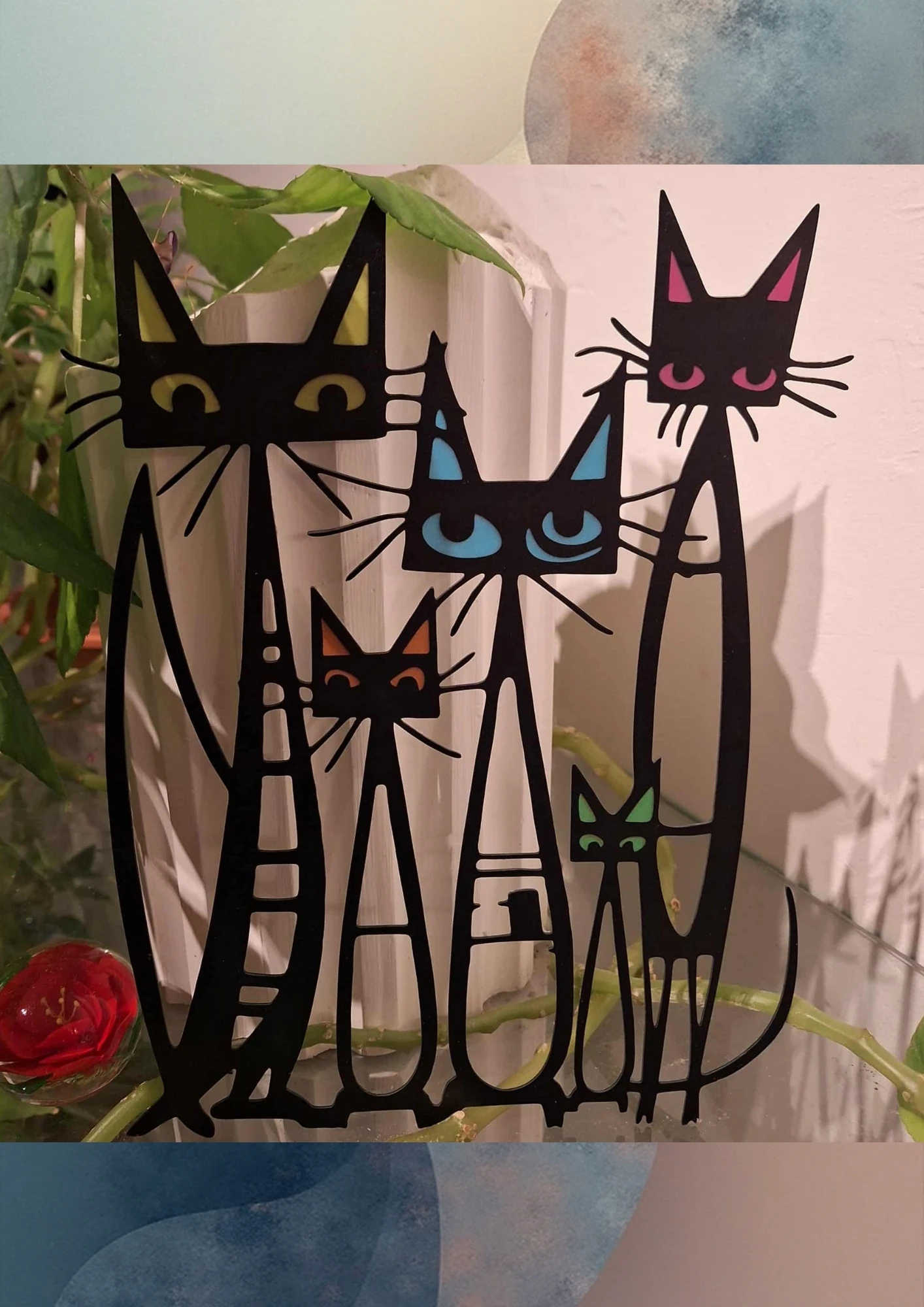 Muurplaat “Familie katten” – Metaalkunst en katachtige tederheid – photo 2